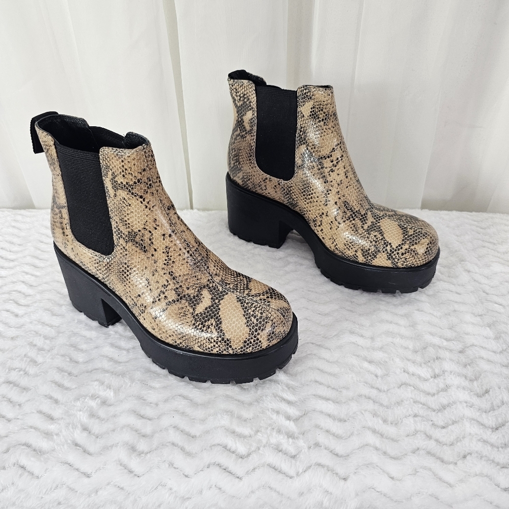 Vagabond Leather Snake Print Chunky Platform Chelsea Boots Tan Black Size 36